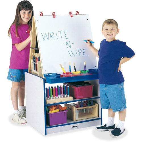 Jonti-Craft, Inc.  Art Center, Easel, 2 Station, 45"x25-1/2"x20", Gray/BE Edge