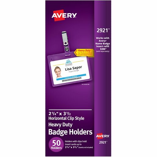 Avery  Badge Holder w/ Clip,Landscape,2-1/4"x3-1/2" Badge, 50/BX,CL
