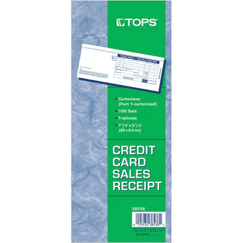 Tops  Credit Card Sales Slip, 3-Part, Carbonless, 100/PK, Blue