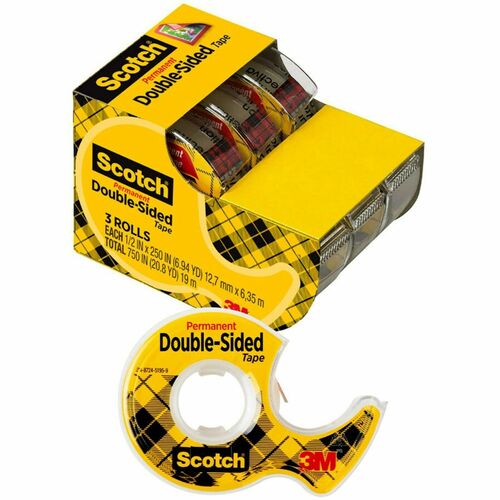 3M  Double-sided Tape,w/Dispenser,Permanent,1/2"x250",3/PK,CL