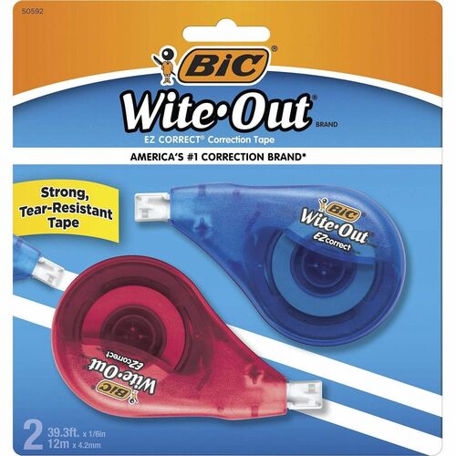 Bic  Correction Tape, 1/5"x39.4', Single Line, 2/PK, White
