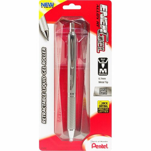 Pentel  Gel Pen,Retract, 7mm, Silver Barrel, BK Ink