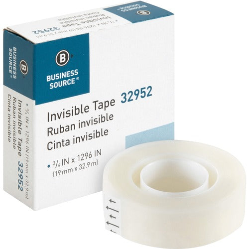 Business Source  Invisible Tape Refill Roll, 1" Core, 3/4"x1296", Clear