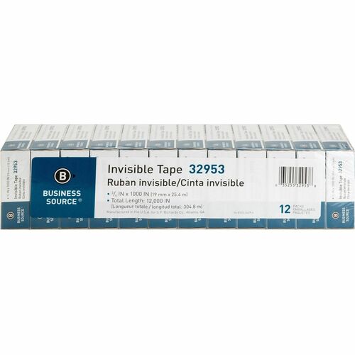 Business Source  Invisible Tape, Value Pk, 1" Core, 3/4"x1000", 12/PK, Clear