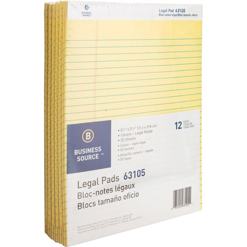 Business Source  Legal Pads, Legal Ruled, 50 Sht, 8-1/2"x11-3/4", 1 Dozen, CA