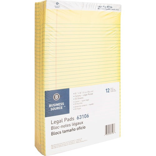 Business Source  Legal Pads, Legal Ruled, 50 Sht, 8-1/2"x14",1 Dozen, CA