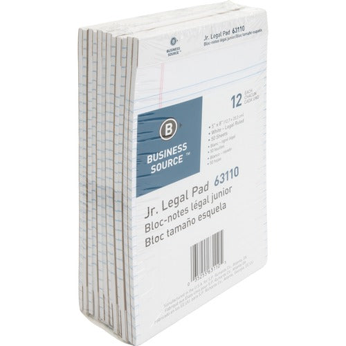 Business Source  Legal Pads, Jr. Legal Ruled, 50 Sht, 5"x8", 1 Dozen, WE