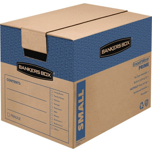 Fellowes  Moving Boxes, Small, 12"x16"x12", 10/CT, Kraft/Blue-FEL0062701