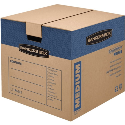 Fellowes  Moving Boxes, Medium, 18"x18"x16", 8/CT, Kraft/Blue-FEL0062801