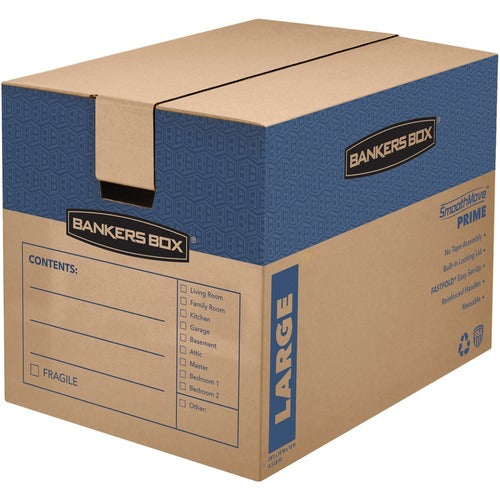 Fellowes  Moving Boxes, Large, 18"x24"x18", 6/CT, Kraft/Blue-FEL0062901