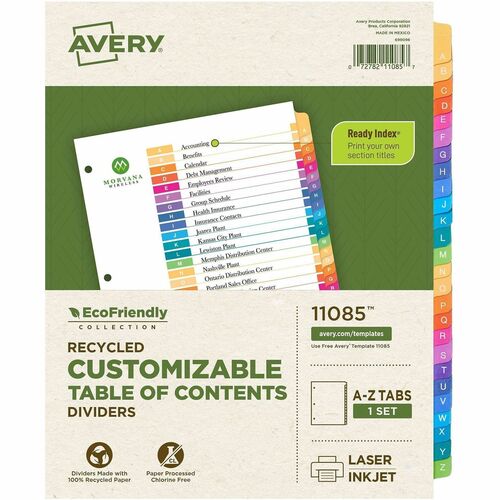 Avery  Table Contents Dividers,Recycled,A-Z Tab,11"x8-1/2",Multi