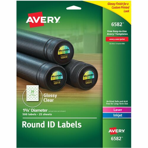 Avery  Multipurpose Labels, Round, 1-5/8" Dia., 500/PK, Glossy CL