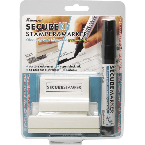Shachihata Inc  Security Stamp Kit, Large, w/Marker, 1"x2-13/16", Black