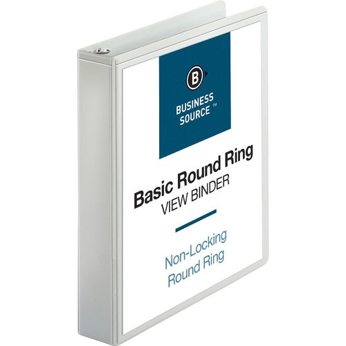 Business Source  View Binder, w/ 2 Inside Pockets, 1-1/2" Capacity, White