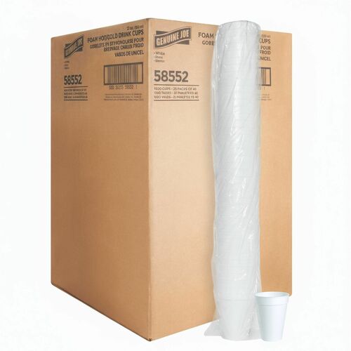 Genuine Joe  Foam Cups, 12oz, 40/PK, 25PK/CT, White-GJO58552