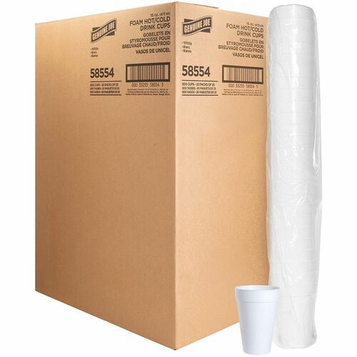 Genuine Joe  Foam Cups, 16oz, 25/PK, 20PK/CT, White-GJO58554