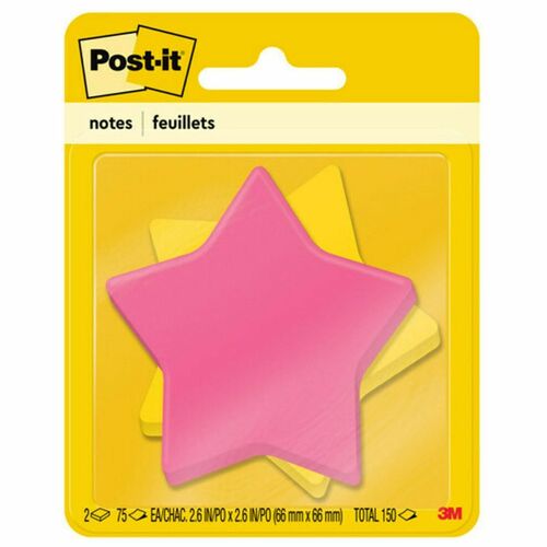 3M  Super Sticky Notepads, Star, 3"x3", 75 Sheets, 2/PK, AST