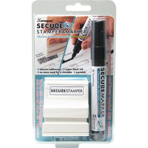 Shachihata Inc  Small Security Stamp Kit, w/Marker, 1/2"x1-11/16", Black