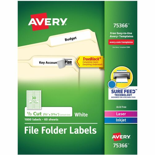 Avery  File Folder Labels,Laser/Inkjet,2/3"x3-7/16",1800/BX,WE