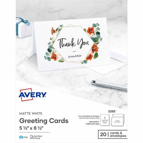 Avery  Greeting Cards, Inkjet, 5-1/2"x8-1/2", 20/BX, Matte White