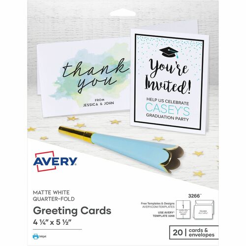 Avery  Quarter-Fold Card, 4-1/4"x5-1/2", 20 Cards/PK, White