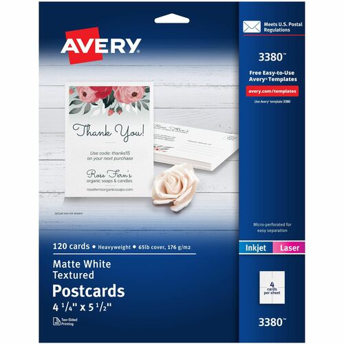 Avery  Post Cards,Textured,Card Size 4-1/4"x5-1/2",Matte,120/BX,WE