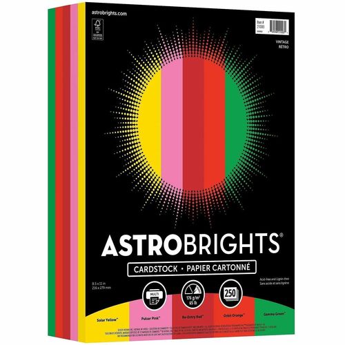Wausau Papers  Cardstock,Astrobrights,65 lb,8-1/2"x11",250/PK,Vintage AST