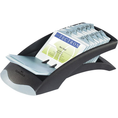Durable Office Products  Desk Business Card File, 5"x9-5/16"x3-3/4", Black/Gray