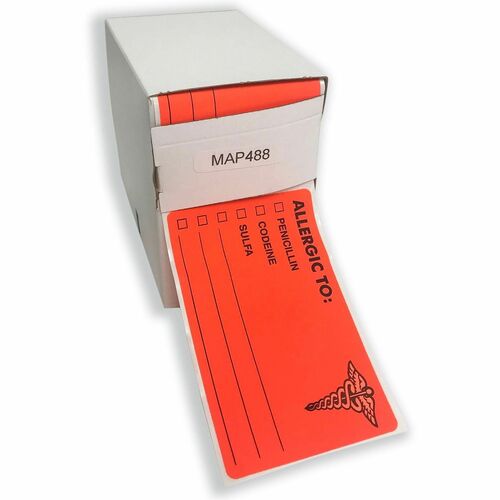 Tabbies  Allergy Labels, 4"x2-1/2", 100/RL, FL Red