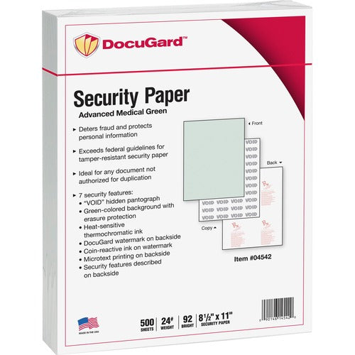 Docugard  Advanced Security Paper,Presc/Med,24 lb,8-1/2"x11",500/RM,GN
