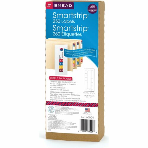 Smead  Label Strip Refills,Laser,250 Label Forms,7-1/2"x1-1/2"