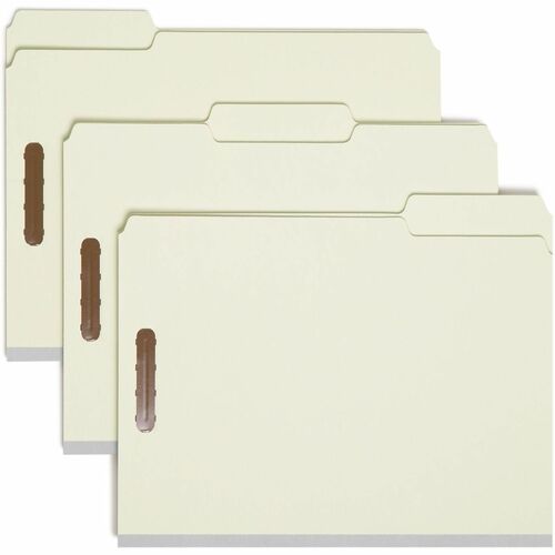 Smead  Fastener Folder, 1" Exp, 1/3 Cut Tab, Letter, 25/BX, GY/GN