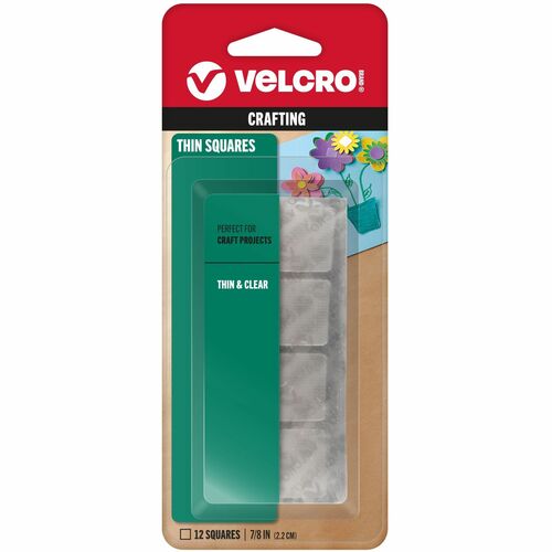 Velcro Industries  Sticky-Back Hook/Loop Fastener Squares, 7/8", 12/PK, Clear