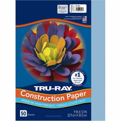Pacon  Construction Paper, 76lb., 9"x12", 50/PK, Sky Blue