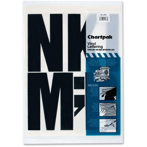 Chartpak  Letters, Uppercase, Vinyl, Adhesive, 6", 38/PK, Black