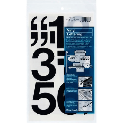 Chartpak  Numbers, Vinyl, Perm Adhesive, 3", 16/PK, Black