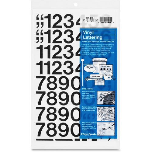 Chartpak  Numbers, Vinyl, Perm Adhesive, 1", Black