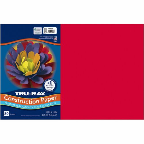 Pacon  Construction Paper, 76lb., 12"x18", 50/PK, Festive Red