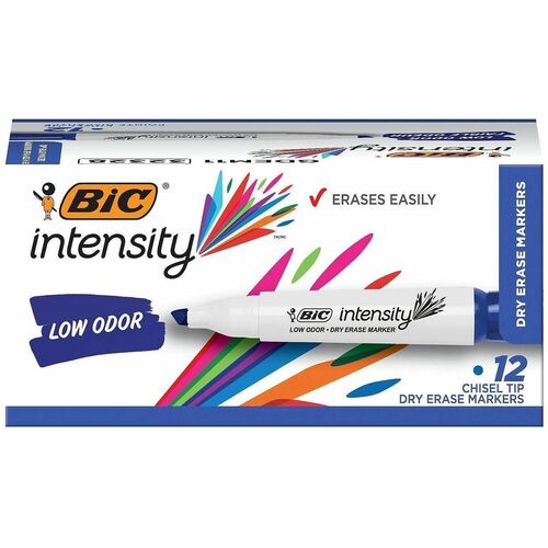 Bic  Markers, Dry-erase, Low-odor, Chisel, Blue