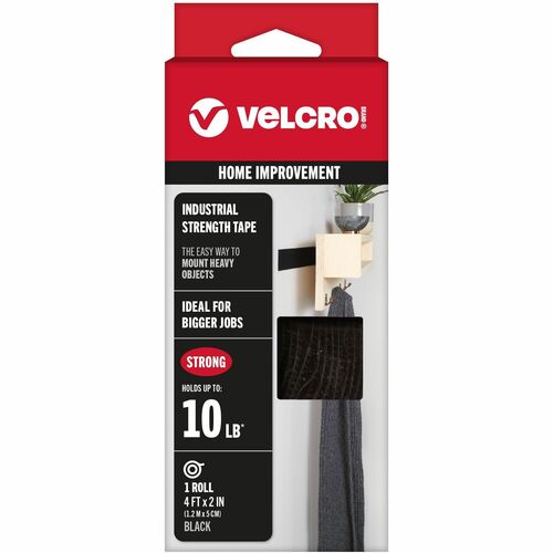 Velcro Industries  Industrial Strength Tape,Hook and Loop,Waterproof,2"x4',BK