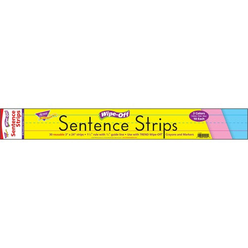 Trend Enterprises  Sentence Strips, Wipe-Off, 24"x3", 30/PK, Multi