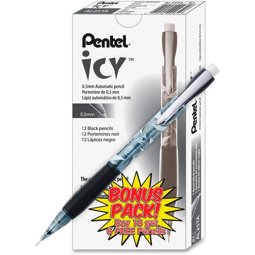 Pentel  Automatic Pencils, .5mm, Refillable, 24/PK, Smoke