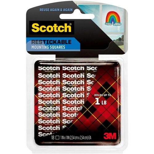 3M  Reusable Tabs, Adhesive, 1"x1", 18 Squares/PK, Clear