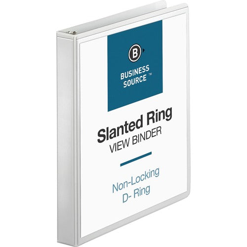 Business Source  D-Ring Binder, w/Pockets, 1" Cap, 8-1/2"x11", White
