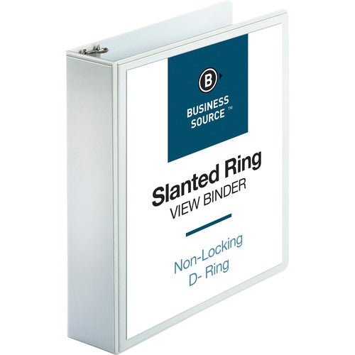 Business Source  D-Ring Binder, w/Pockets, 2" Cap, 8-1/2"x11", White
