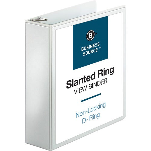 Business Source  D-Ring Binder, w/Pockets, 3" Cap, 8-1/2"x11", White