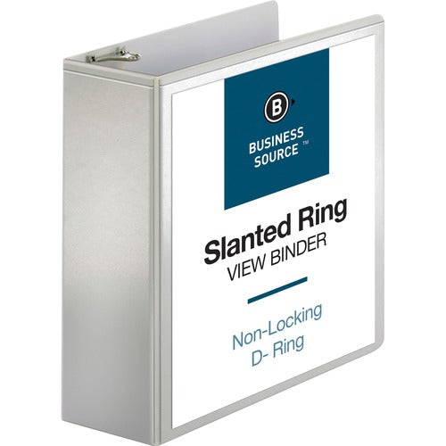 Business Source  D-Ring Binder, w/Pockets, 4" Cap, 8-1/2"x11", White