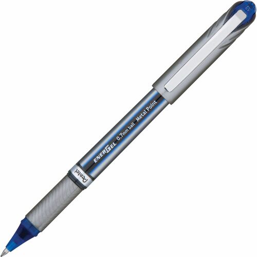 Pentel  Gel Pens, Metal Tip, Medium Point, 1 DZ, Blue Ink/ Silver