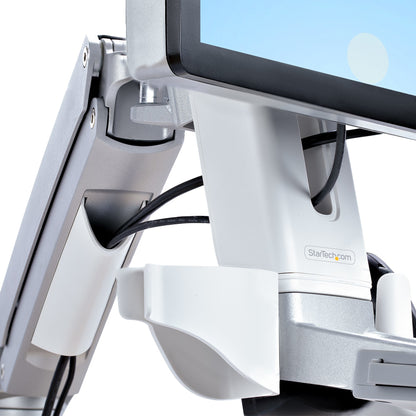 StarTech.com Sit-Stand Monitor Arm with Keyboard/Mouse Tray - Adjustable Desk Mount Sit-Stand Workstation Arm for Single 27" VESA Display - Ergonomic Articulating Standing Desk Converter