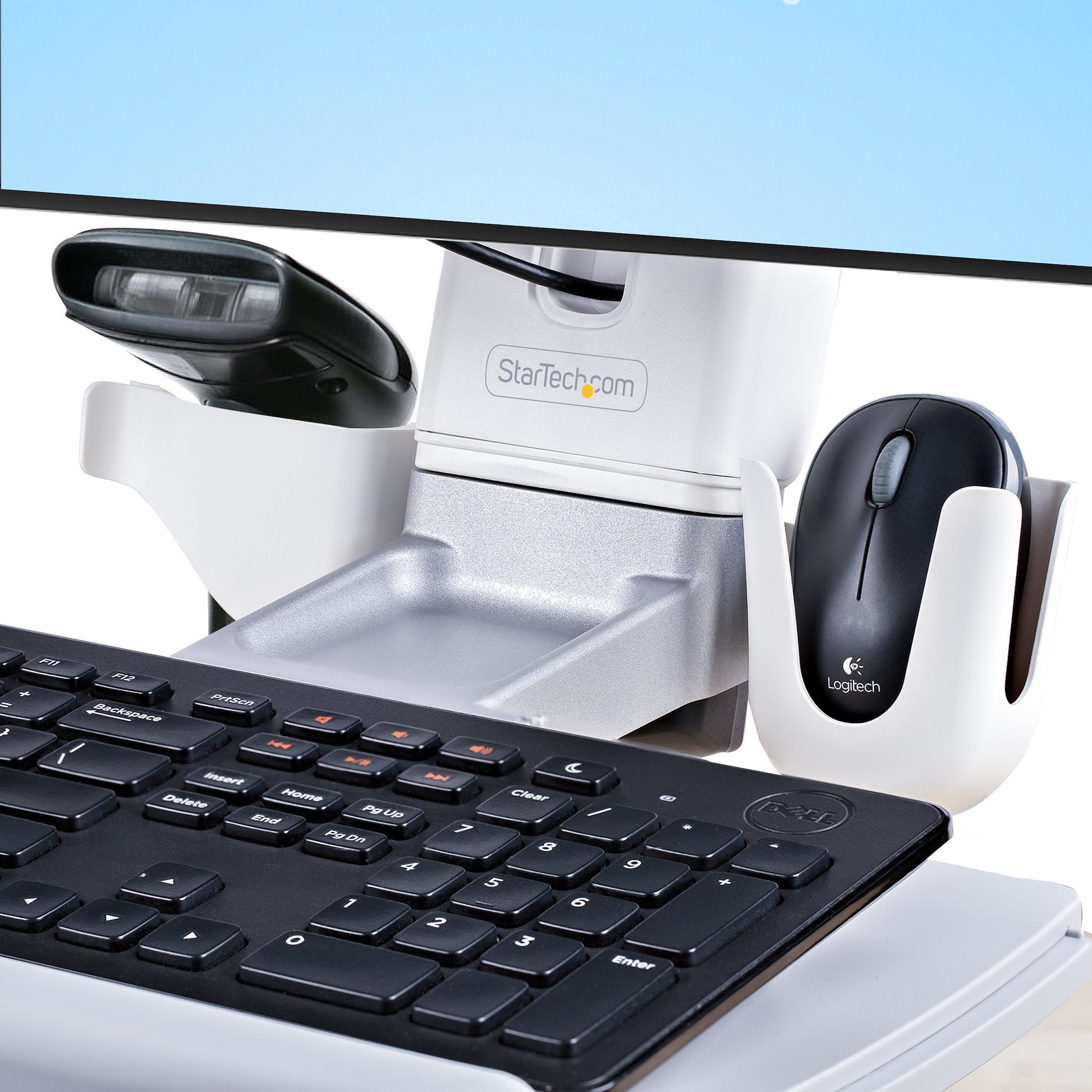 StarTech.com Sit-Stand Monitor Arm with Keyboard/Mouse Tray - Adjustable Desk Mount Sit-Stand Workstation Arm for Single 27" VESA Display - Ergonomic Articulating Standing Desk Converter
